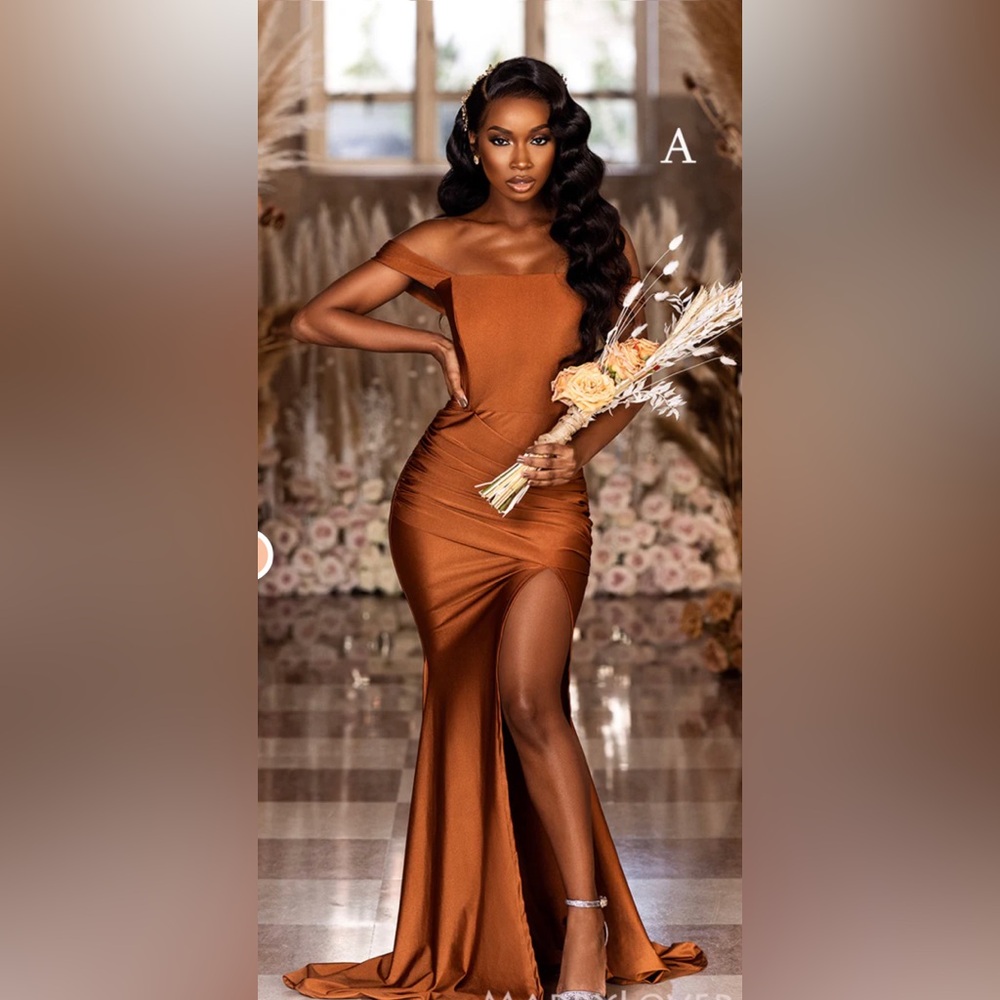Brand new Burnt Orange Satin Long Mermaid Custom Side Slit Bridesmaid Dresses